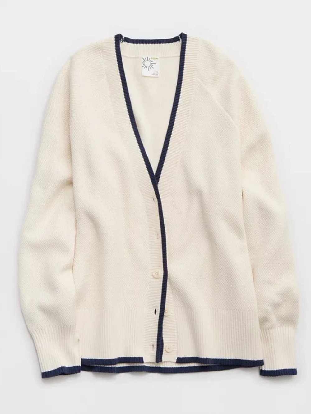 Aerie OFFLINE cream and navy tennis cardigan sweater size small